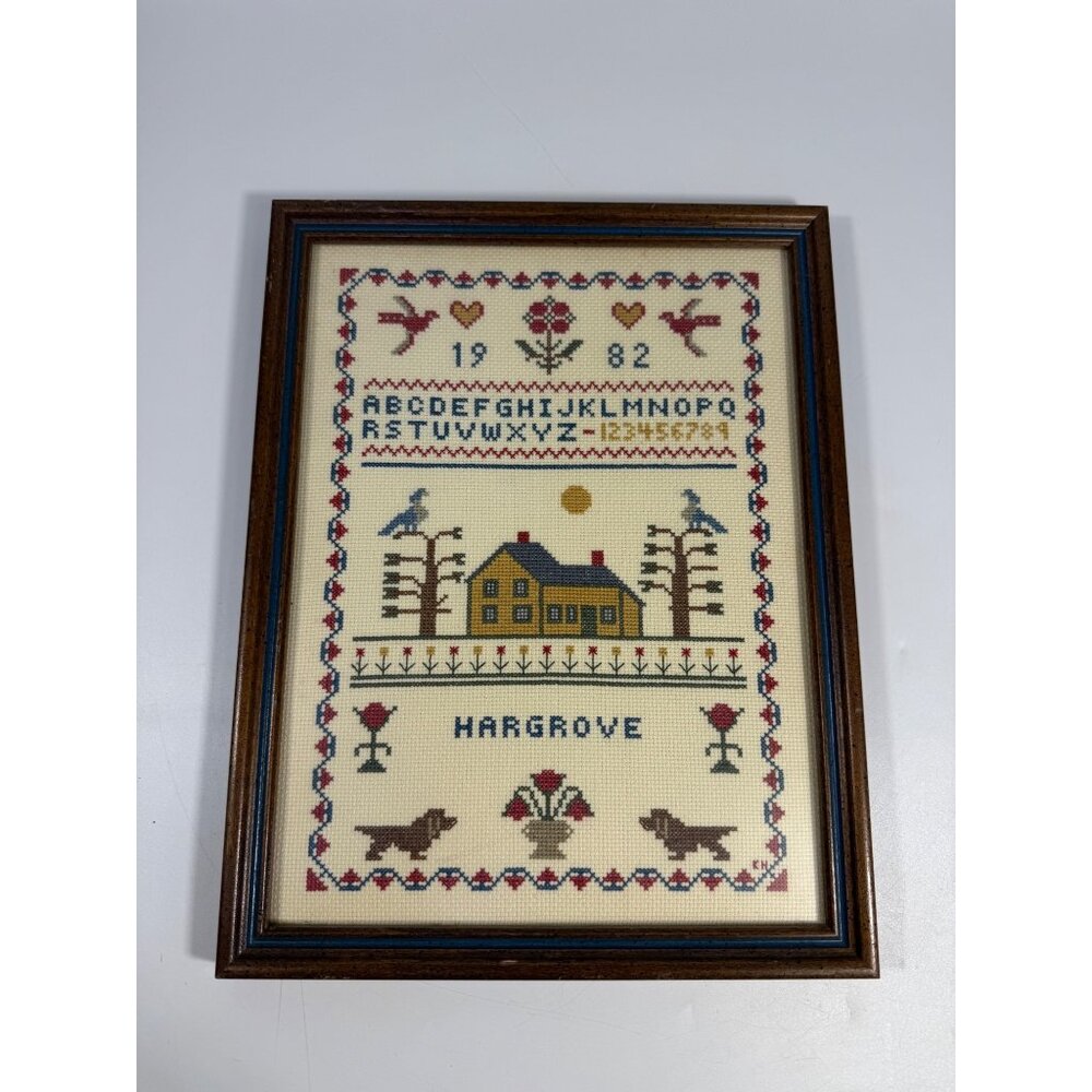 Framed Art Cross Stitch Embroidery Sampler Vintage ABC Alphabet Finished 1980s - Picture 2 of 12